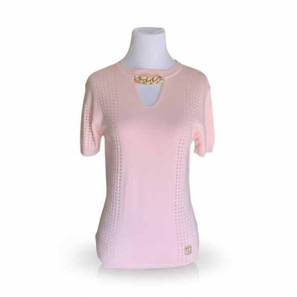 🆕 Chanel Style Pink Knit Top with Chain Detail 🆕 - Picture 1 of 11